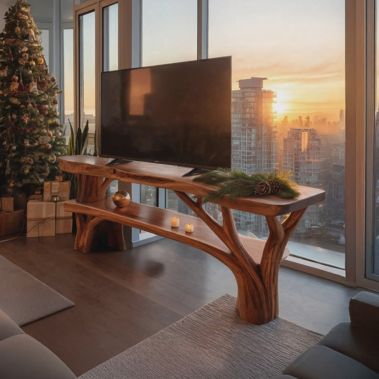 Farmhouse Live Edge TV Stand For Cozy Winter Furniture Decor