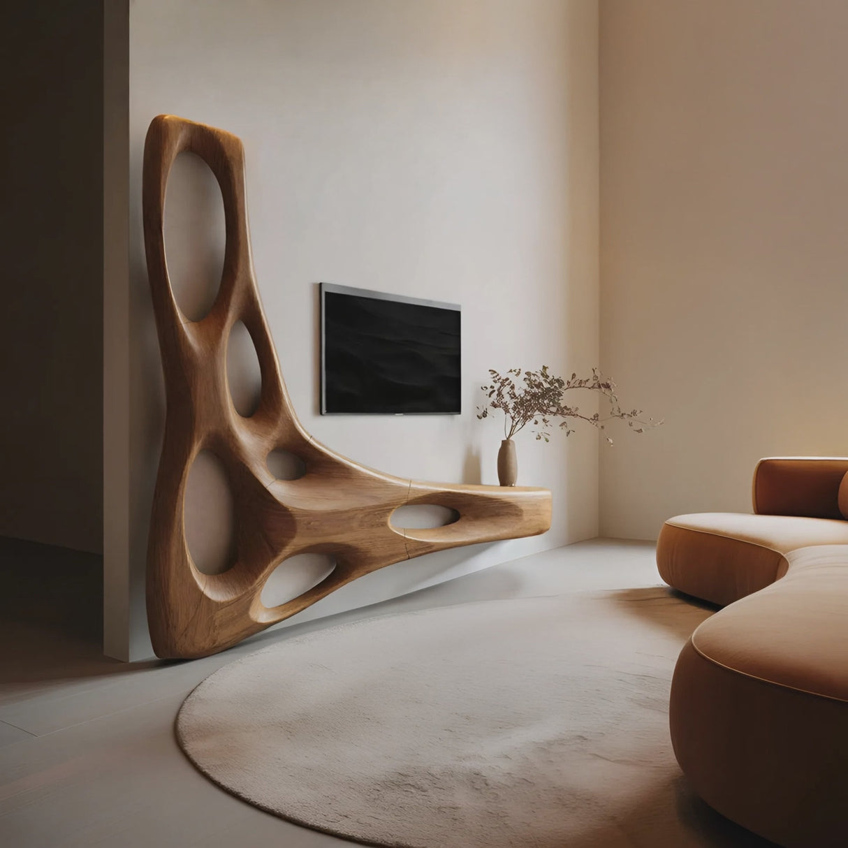 Artistic Organic Wall Mounted Media Console For Living Room