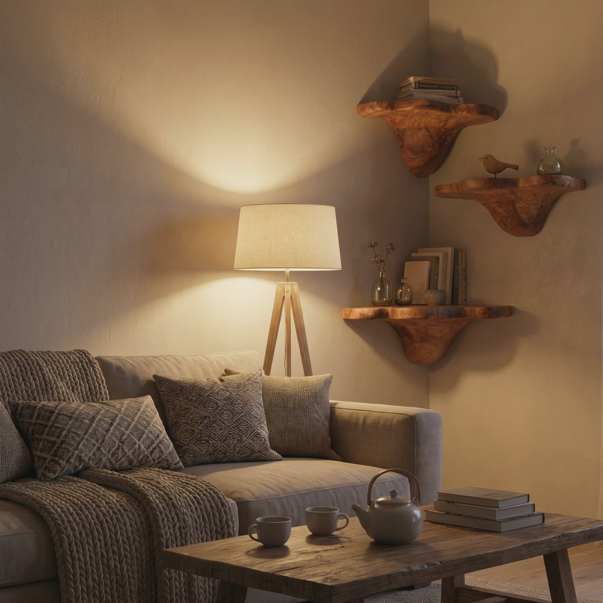Modern Handcrafted Wooden Live Edge Mushroom Shelf For Furniture Decor