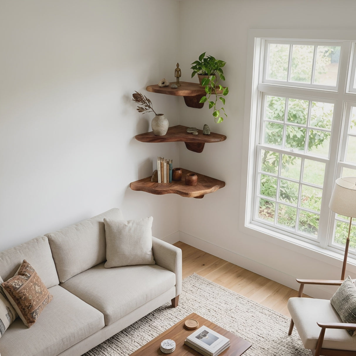 Handcrafted Wooden Live Edge Mushroom Shelf For Modern Furniture Decor
