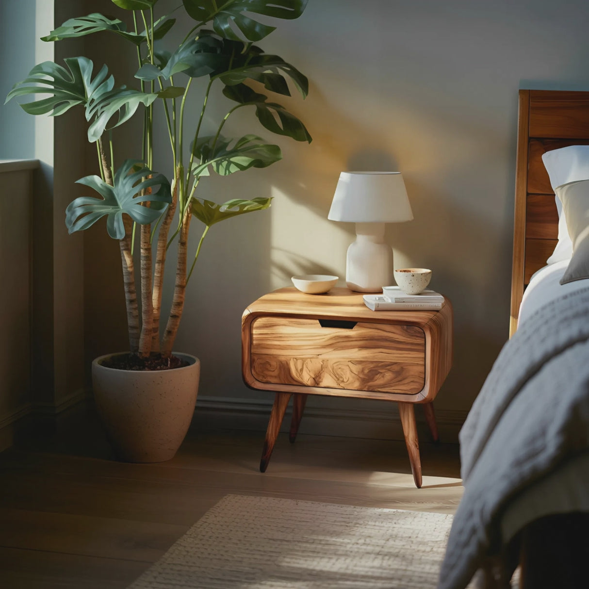 Modern Organic Nightstand With Rounded Edge For Bedroom