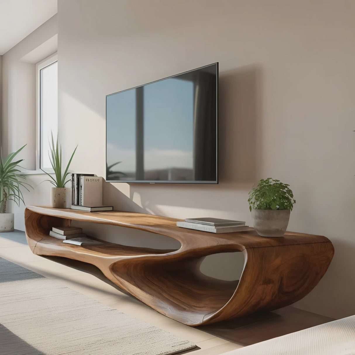 Minimal Curved  TV Console For Living Room