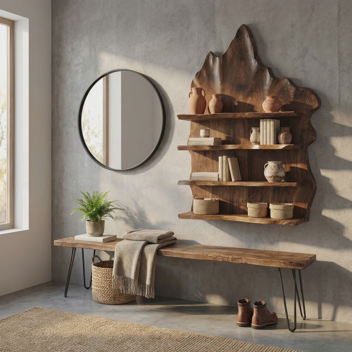 Industrial Live Edge Wall Mount Shelf For Living Room Decor