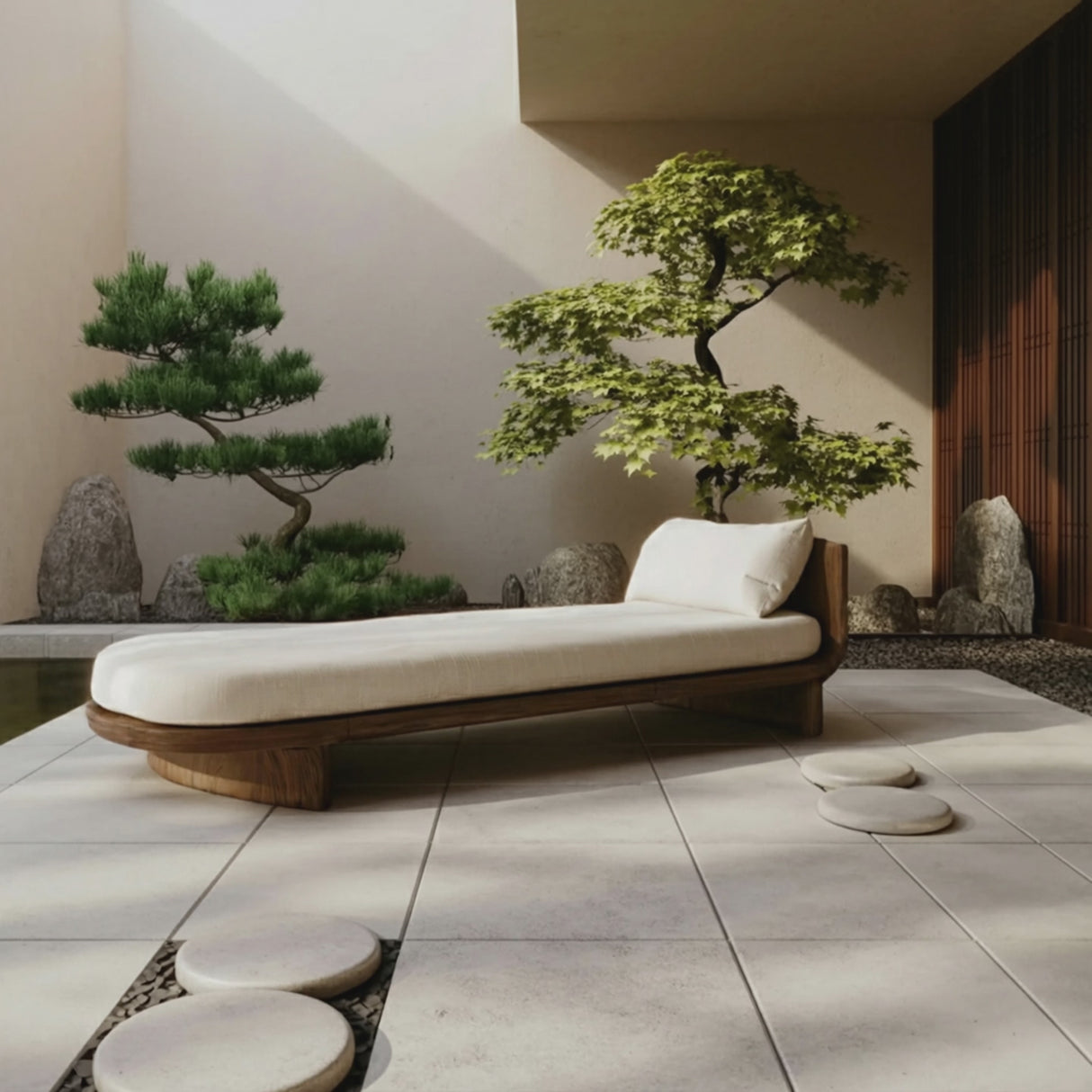 Handcrafted Mid Century Wooden Daybed For Patio Furniture Outdoor