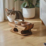 Mid Century Dog Food Bowl Stand With Wooden Base