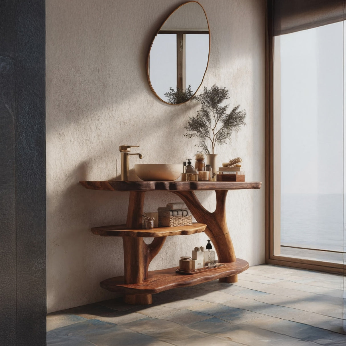 Farmhouse Live Edge Tree Trunk Vanity For Country Style Furniture Decor