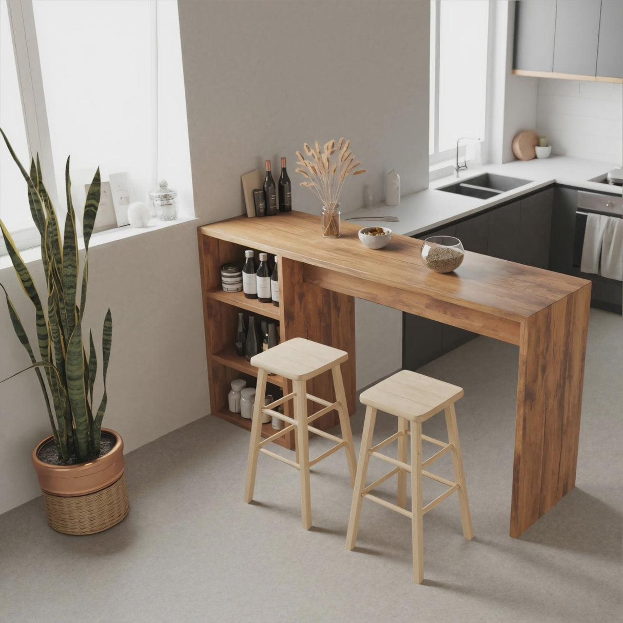 Warm Bar Table With Storage For Compact Kitchen
