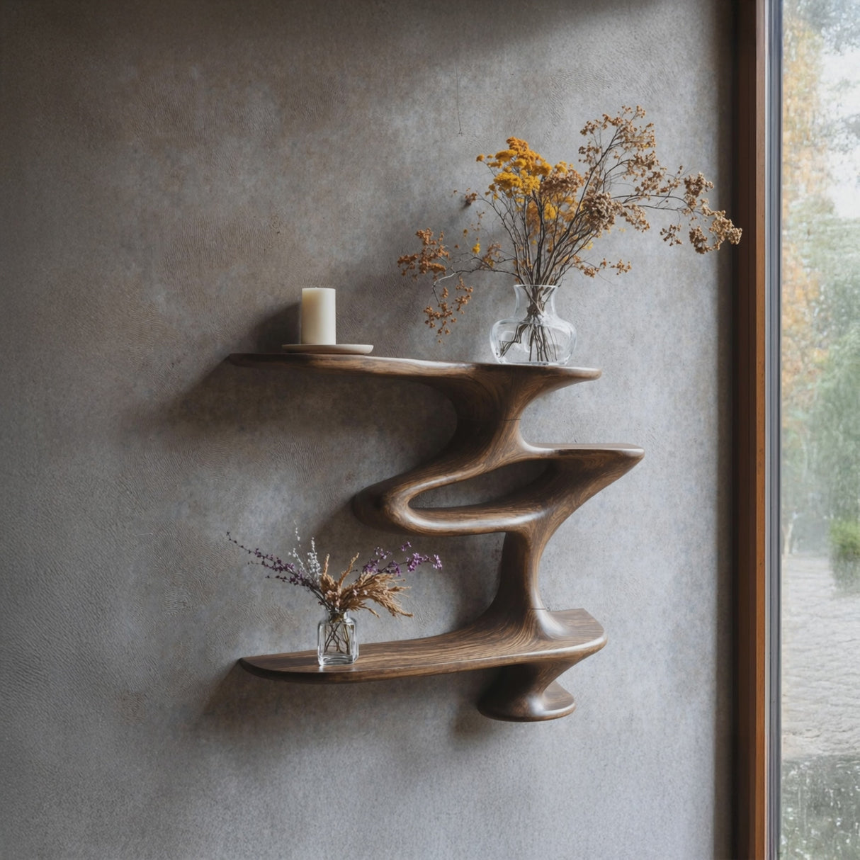 Mid Century Live Edge Wall Mount Shelf Living Room