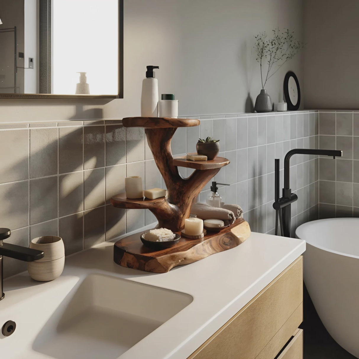 Organic Multi Tier Display Shelf For Bathroom