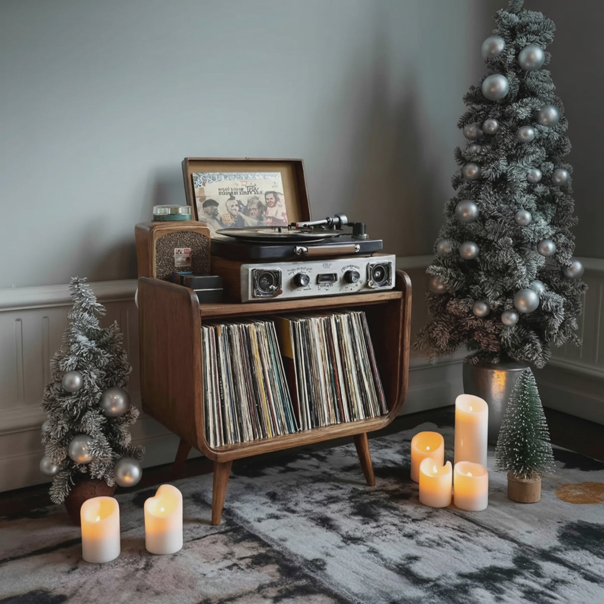 Farmhouse Solid Wood Record Stand For Cozy Christmas Decor