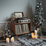 Farmhouse Solid Wood Record Stand For Cozy Christmas Decor