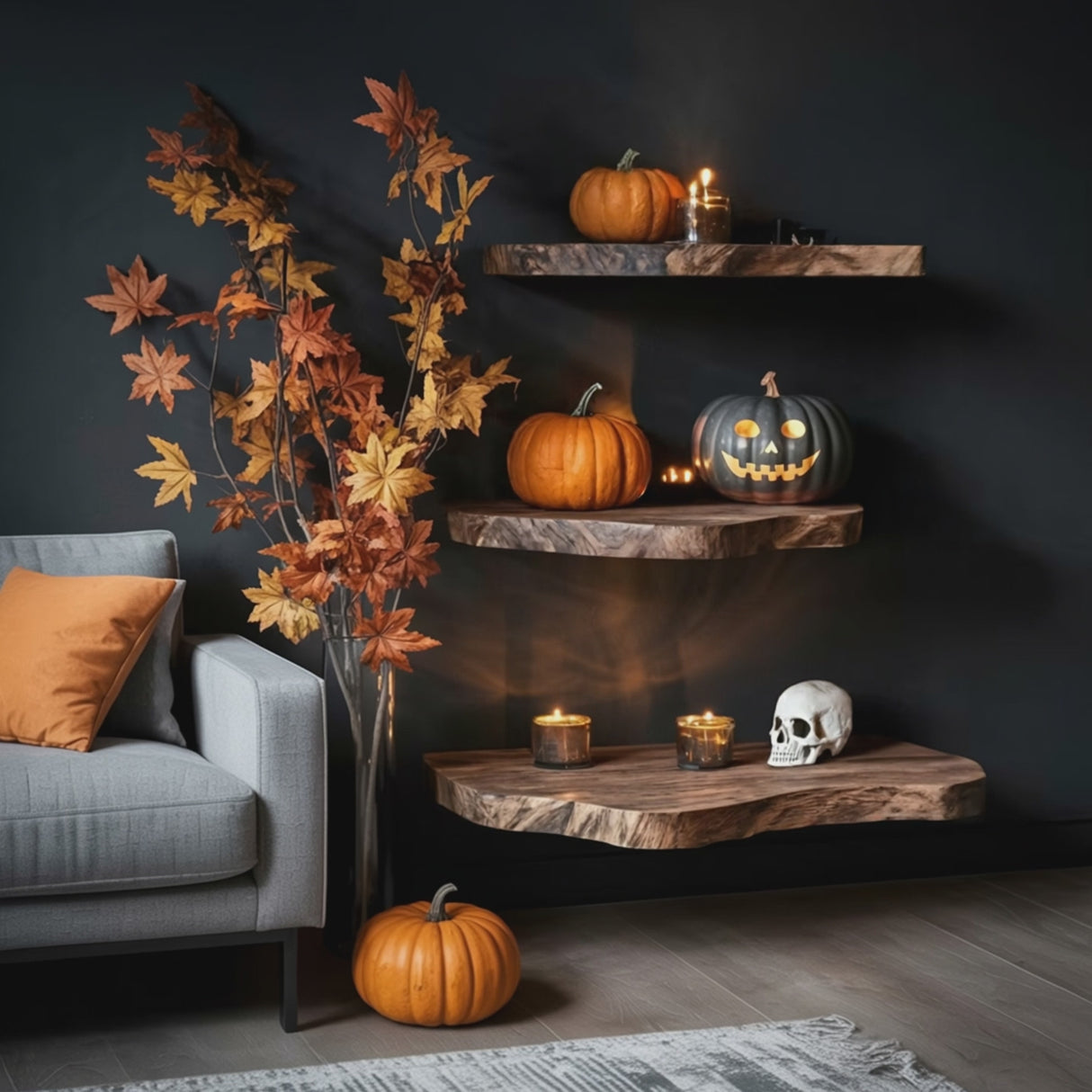 Rustic Wooden Floating Shelf For Furniture Decor And Halloween Wall Storage