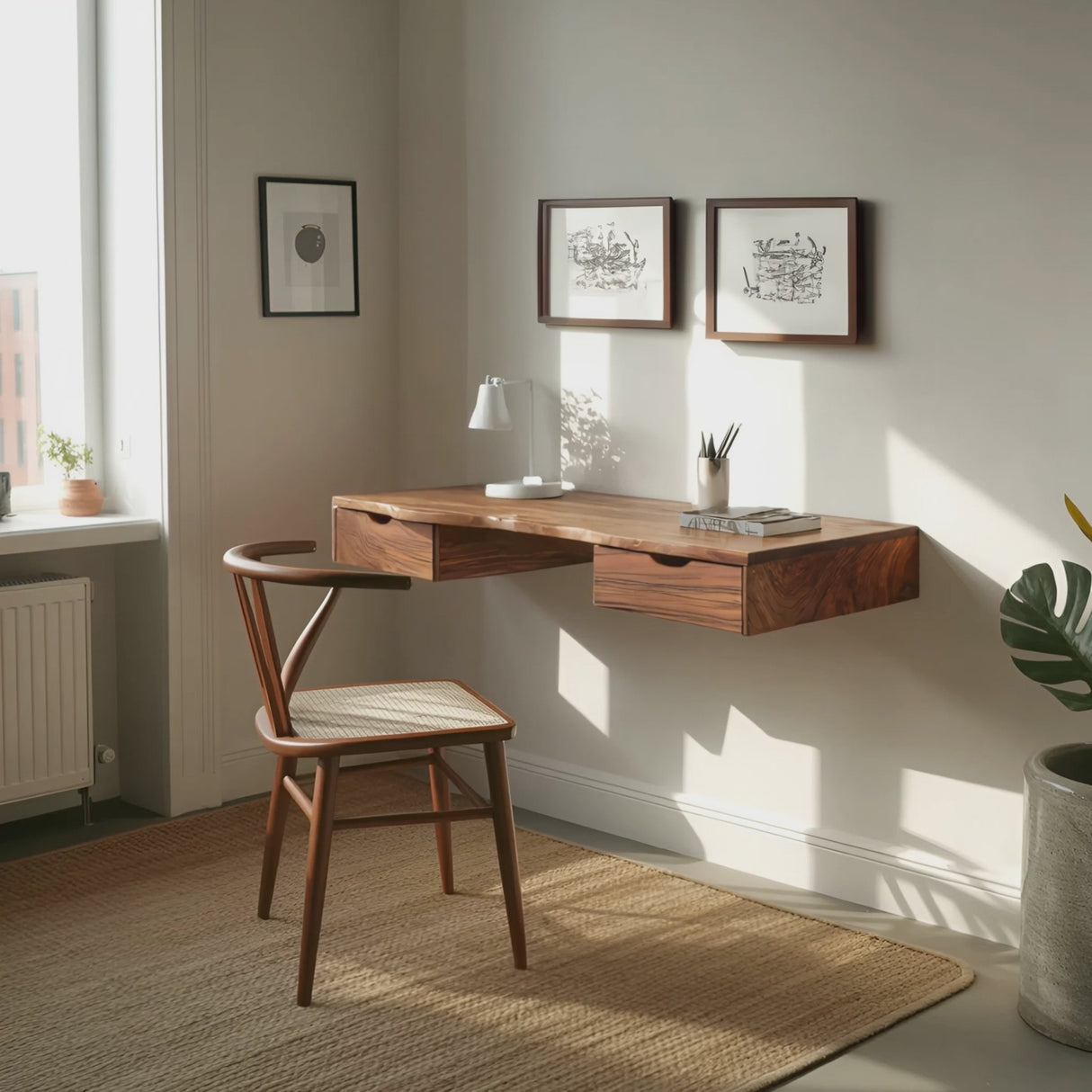 Modern Floating Desk With Drawers For Home Office