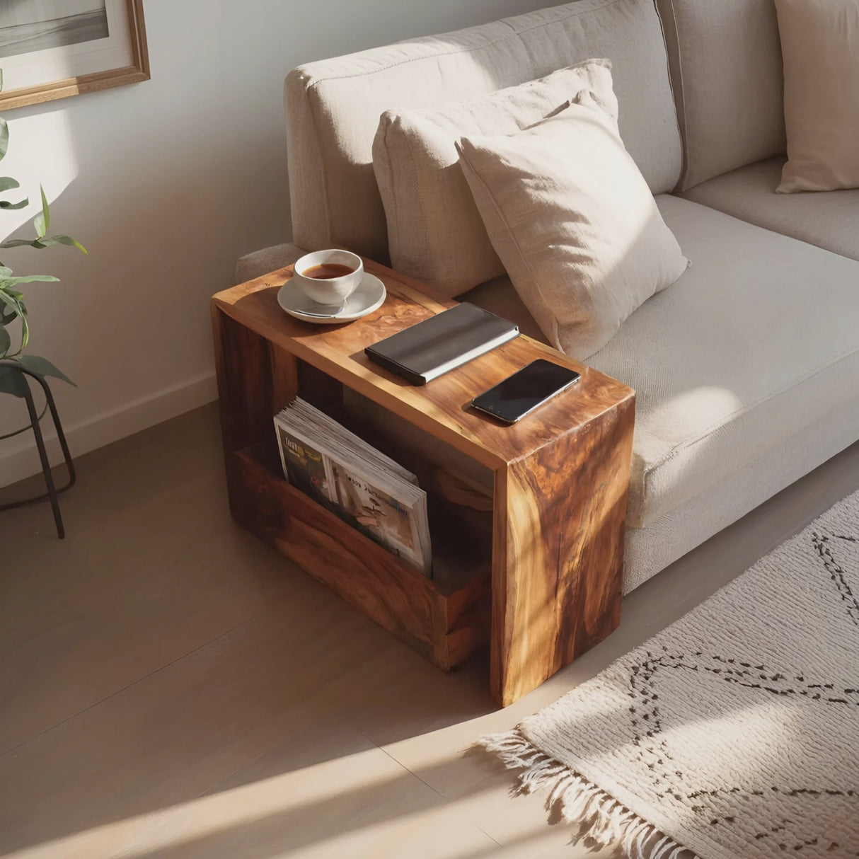 Farmhouse Wooden Side Table For Sofa And Lounge Area
