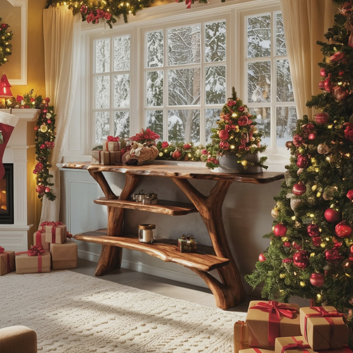 Farmhouse Solid Wood Console Table For Seasonal Christmas Entryway Design