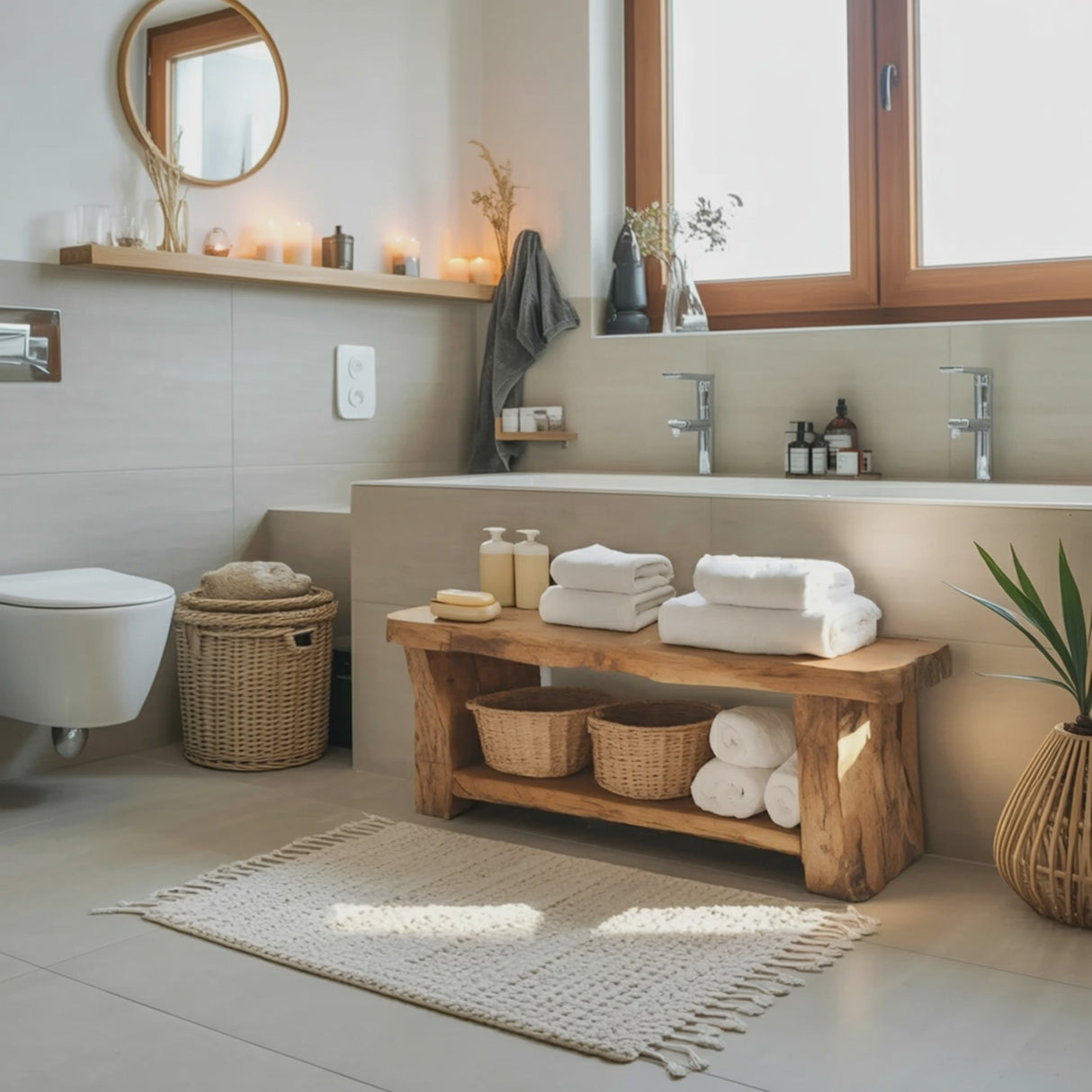 Modern Spa Shower Bench With Storage Shelf For Bathroom