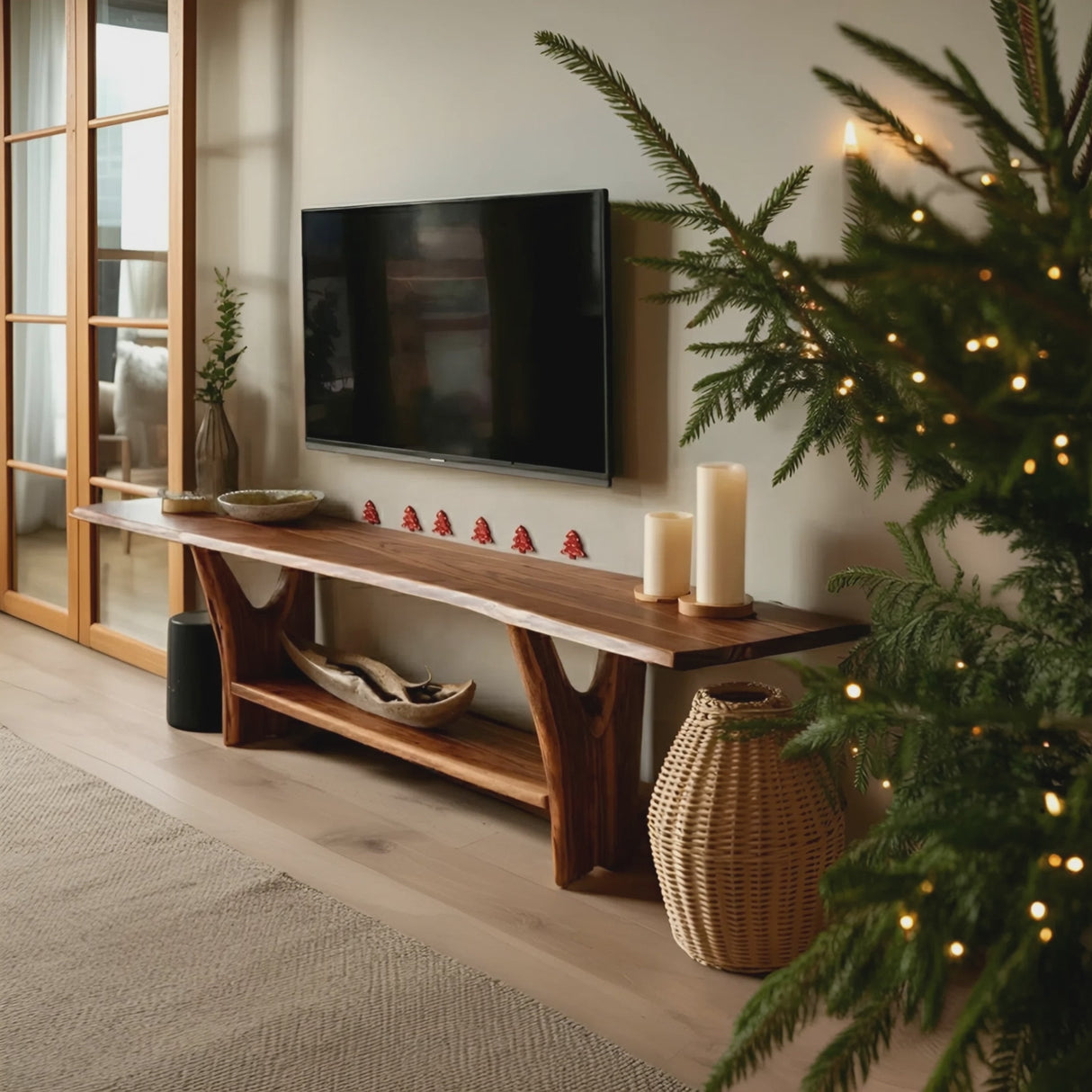 Modern Live Edge Wooden TV Console For Holiday Bedroom Furniture