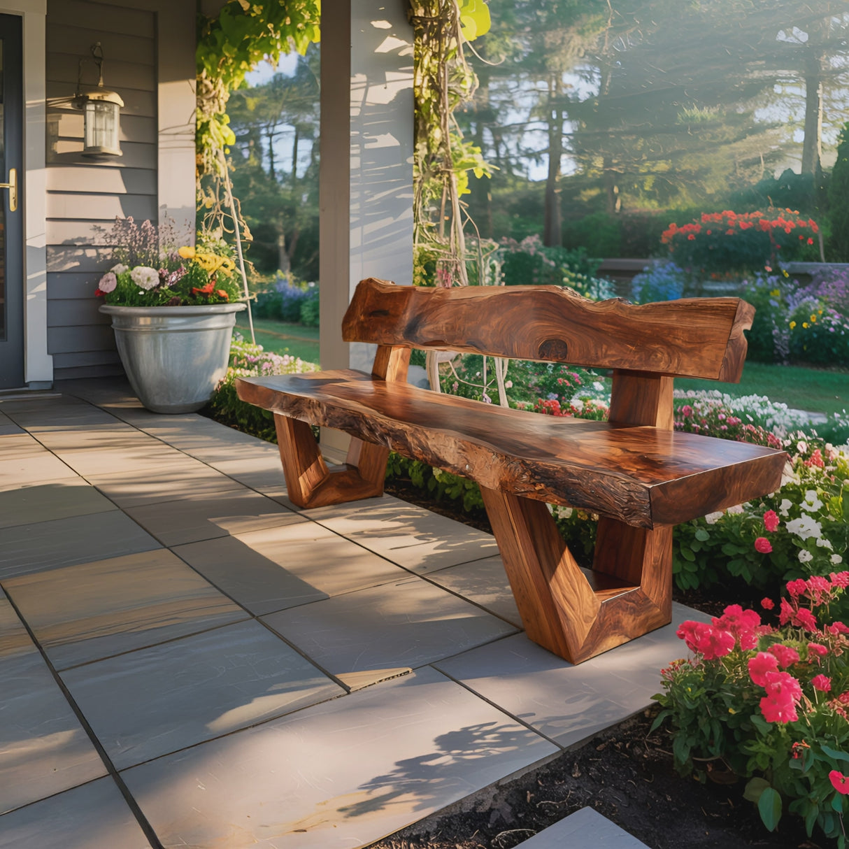 Modern Outdoor Wood Bench For Exterior Seating