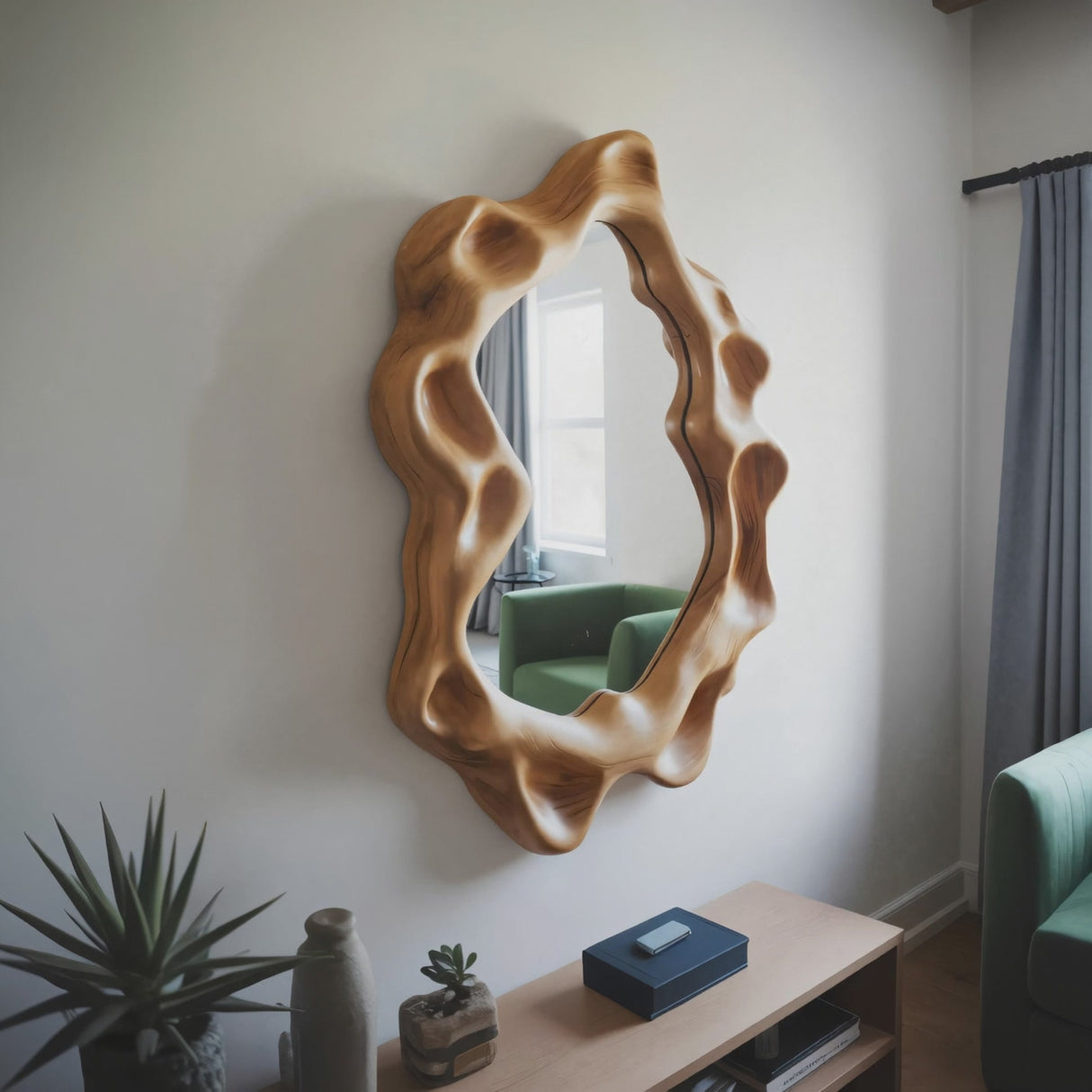 Organic Wall Mirror With Wavy Frame For Entryway Living Room And Bedroom