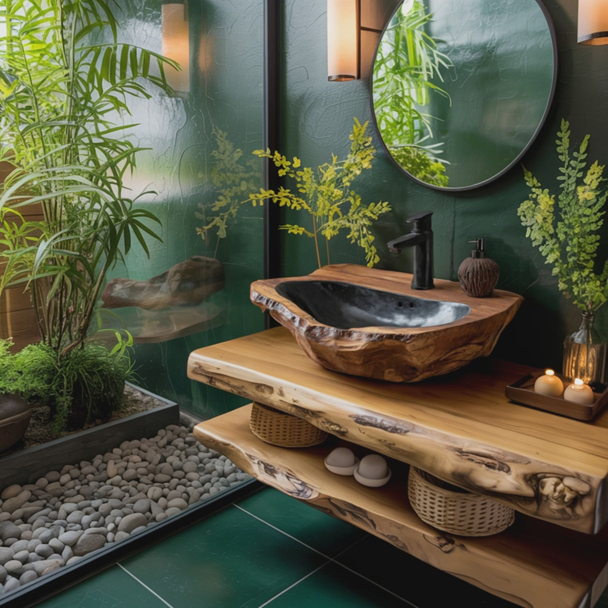 Mid Century Handcrafted Wood Wash Basin For Bathroom Decor