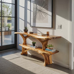 Mid Century Wooden Live Edge Console Table For Apartment Living Room