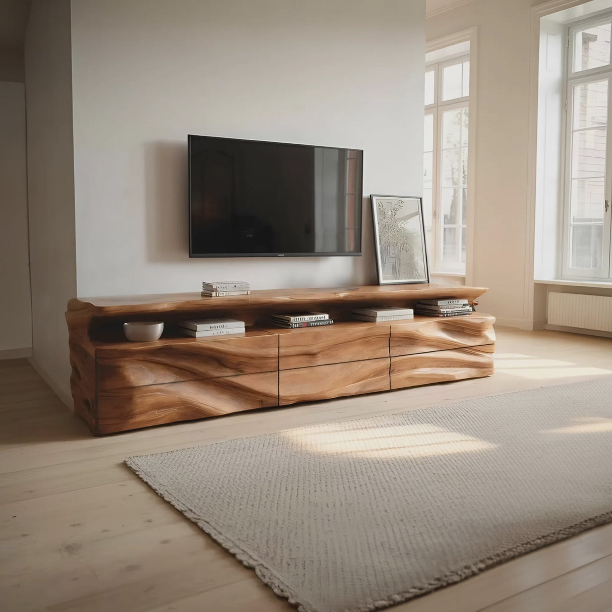 Modern TV Console With Shelf And Drawers For Living Room