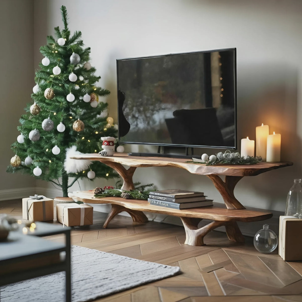 Modern Wooden Live Edge TV Console For Christmas Entryway Furniture