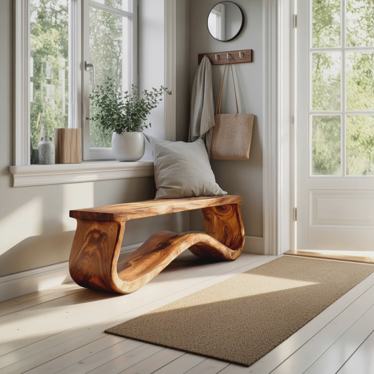 Modern Seating Bench Organic Curved Design For Entryway