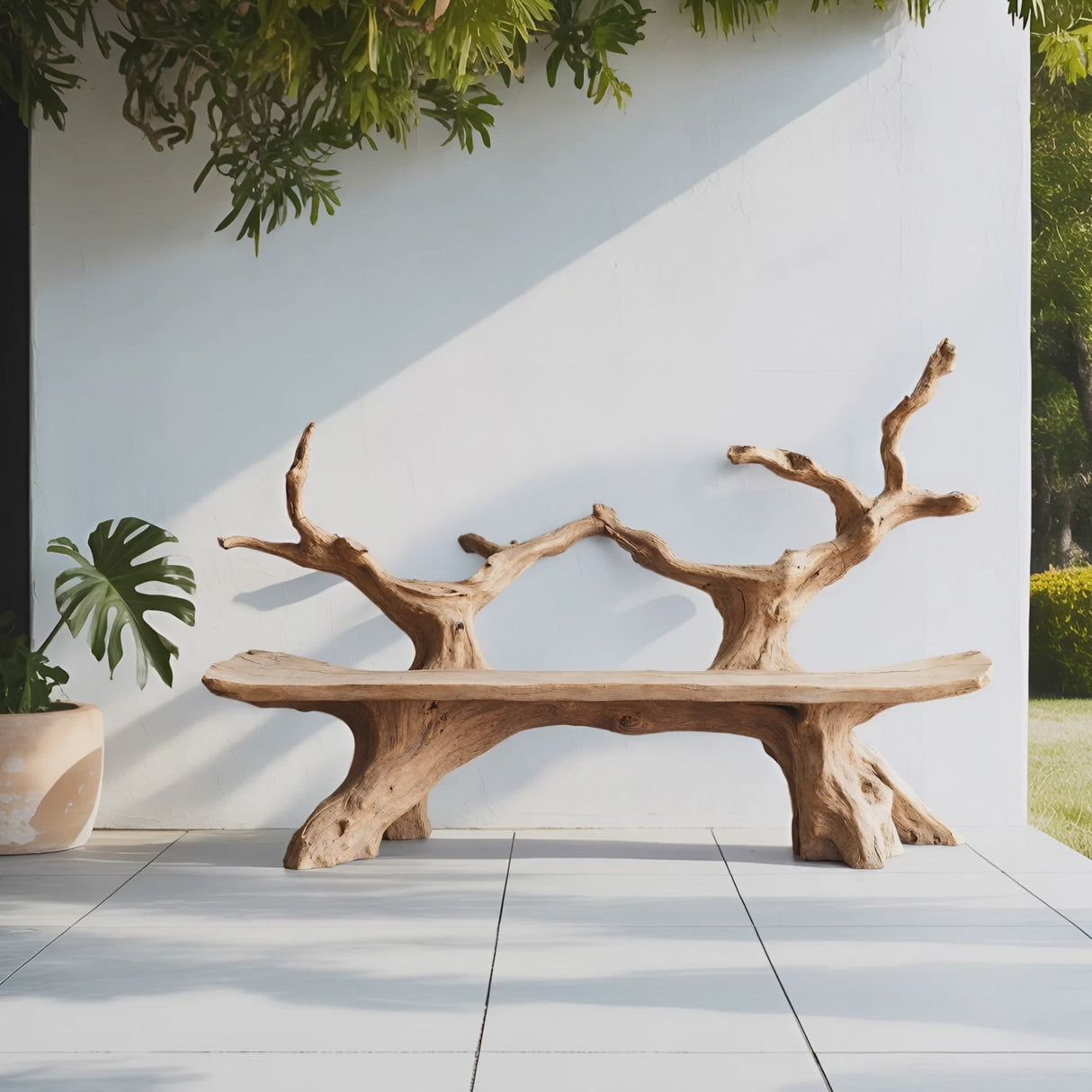Mid Century Live Edge Bench For Elegant Patio