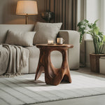 Modern Sculptural Carved Side Table For Living Room