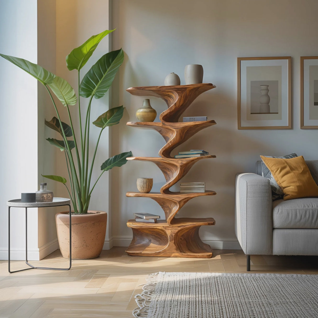 Sculptural Standing Shelf For Living Room Or Home Studio