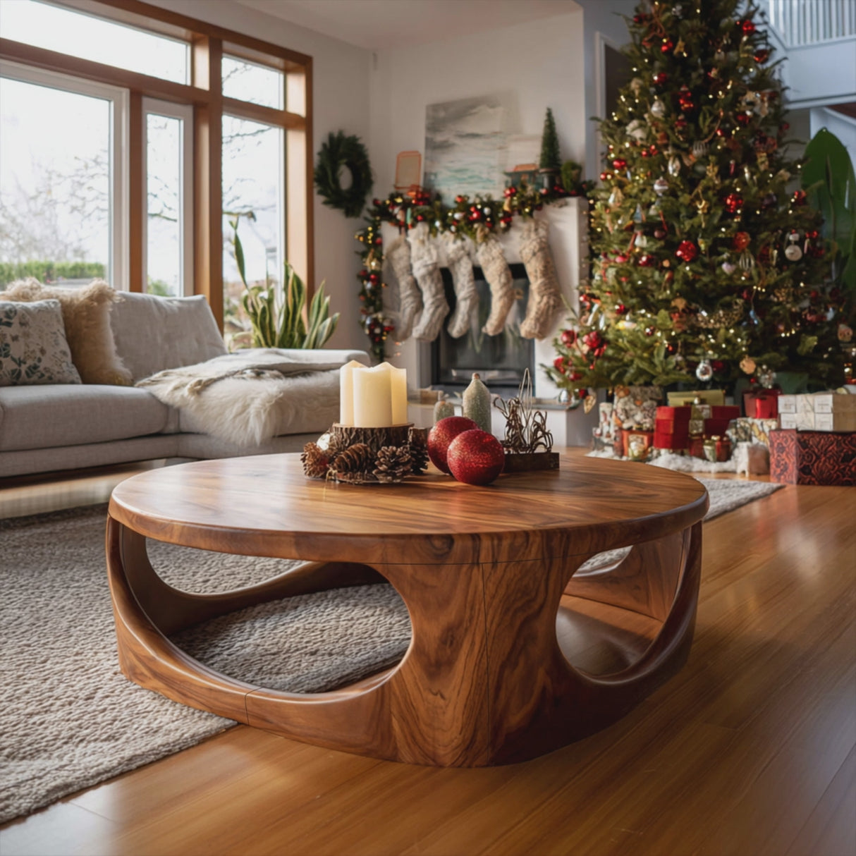 Handcrafted Wooden Coffee Table For Living Room Christmas Setup