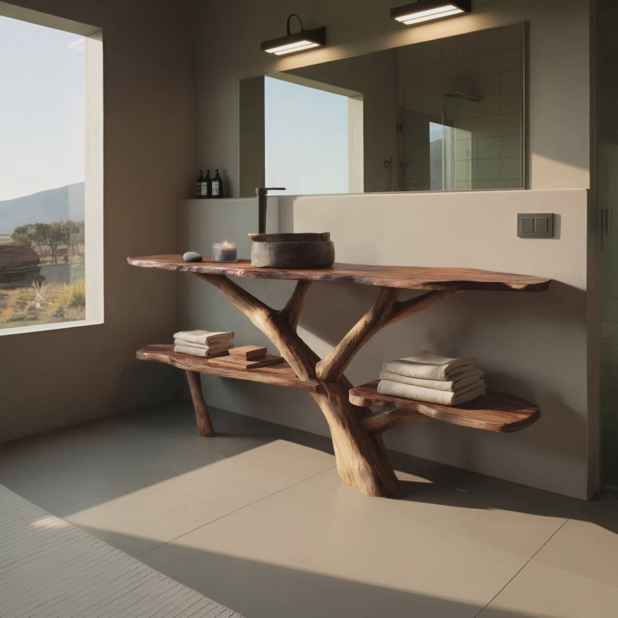 Modern Wooden Live Edge Bathroom Vanity For Minimalist Bathroom Design