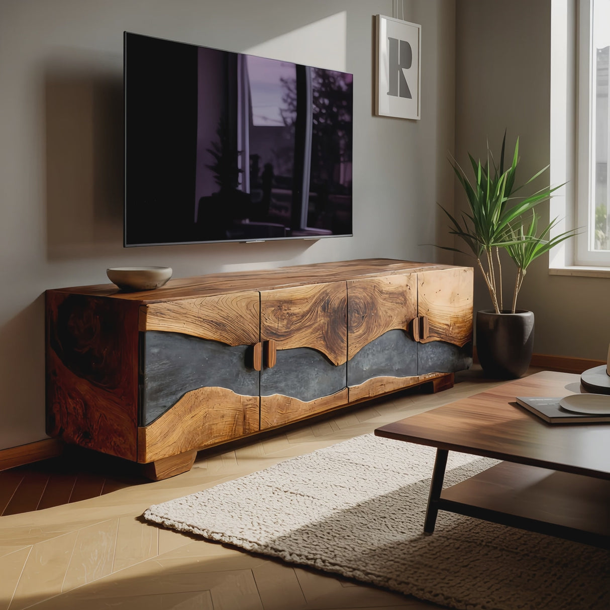 Mid Century Solid Wood TV Console For Living Room Decor