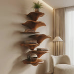 Handcrafted Solid Wood Mushroom Shelf For Organic Furniture Decor