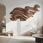Flowing Wave Wall Sculpture With Abstract Carving For Living Room