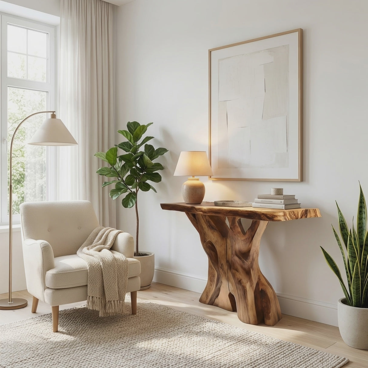 Modern Solid Wood Console Table Live Edge Design For Entryway Decor