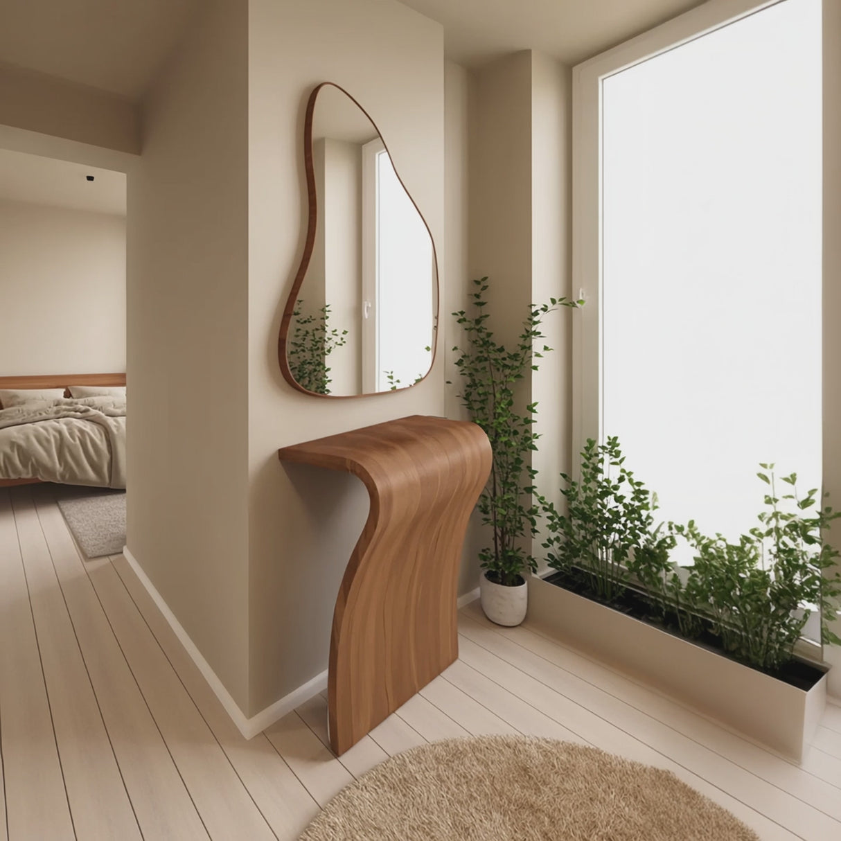 Modern Sculptural Curved Console Table For Entryway And Living Room