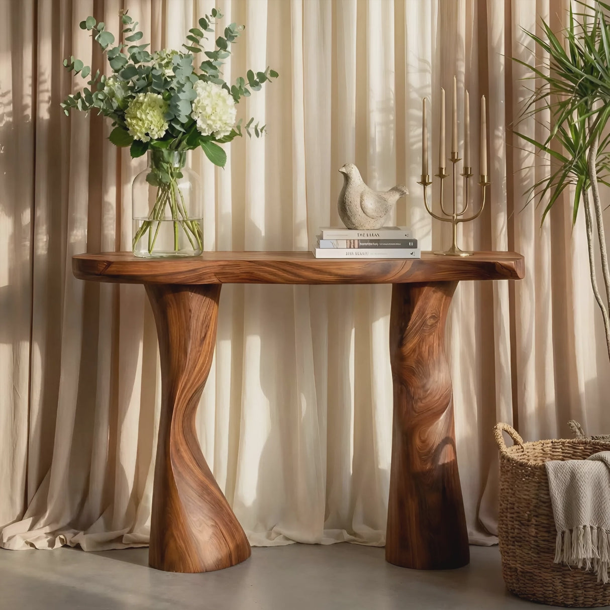 Modern Solid Wood Console Table Sculptural Live Edge For Furniture Decor