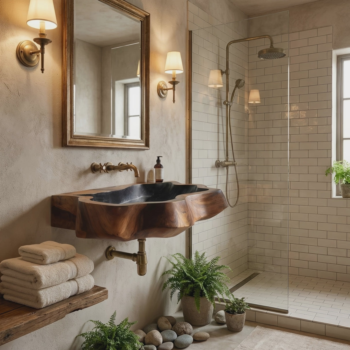 Farmhouse Wall Mounted Wooden Bathroom Sink For Classic Bathroom Design
