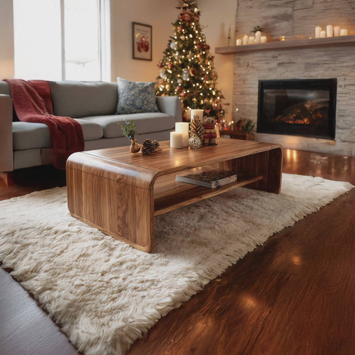 Mid Century Handcrafted Wooden Coffee Table For Christmas Entryway