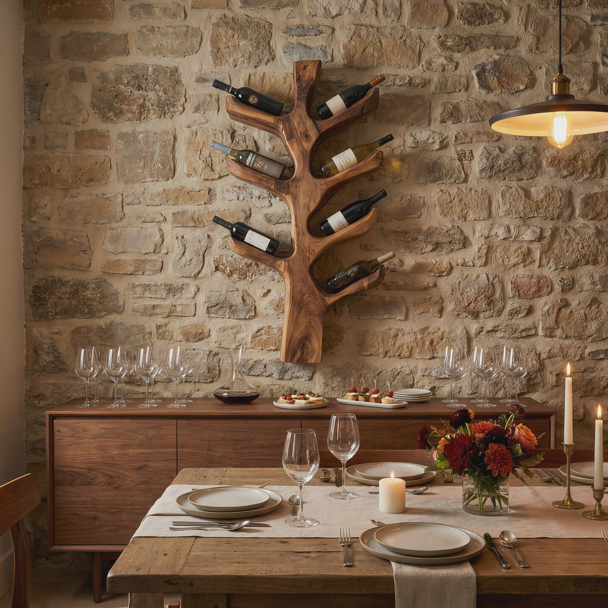 Modern Sculptural Tree Branch Wine Holder For Kitchen Decor