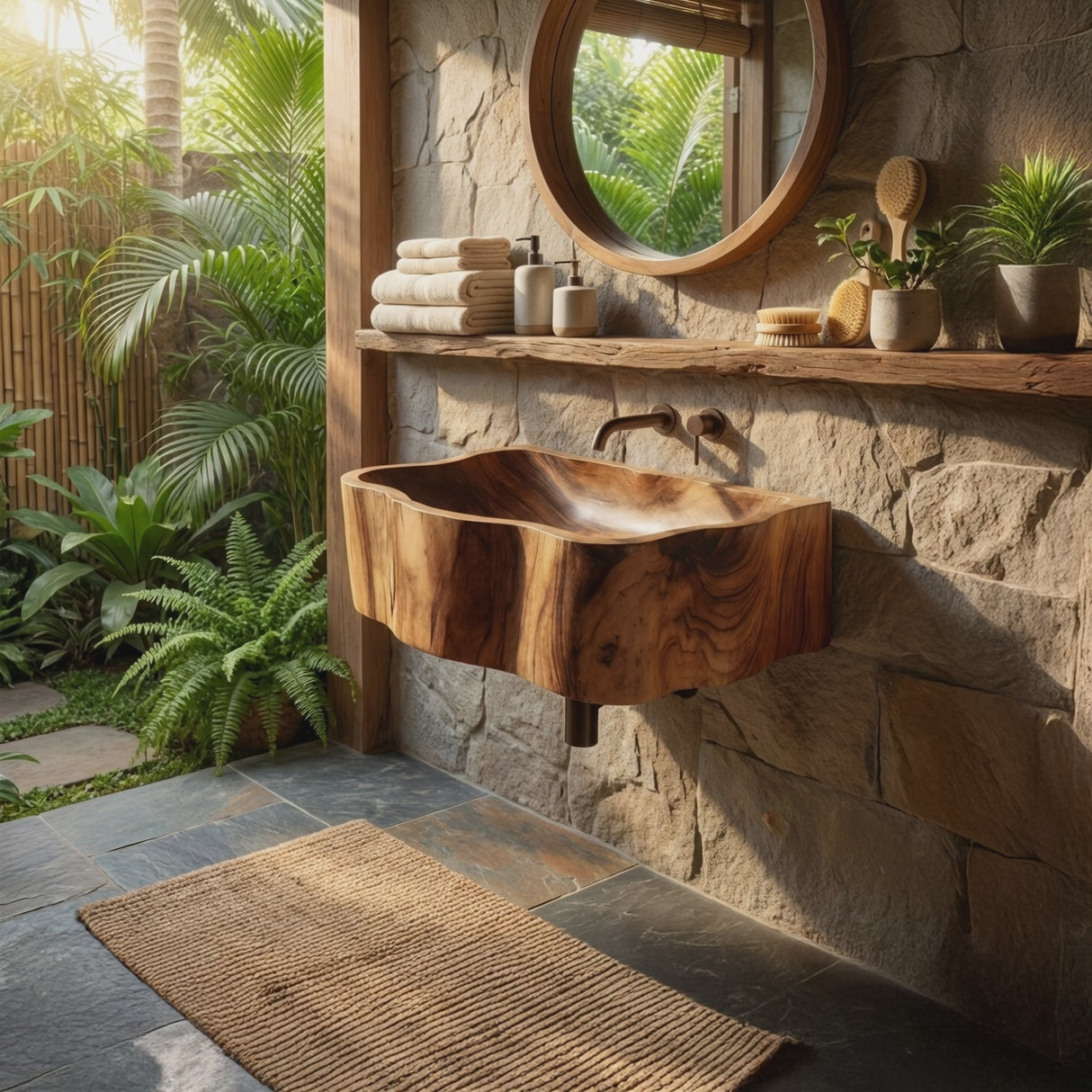 Handcrafted Wall Mounted Wooden Bathroom Sink For Artisan Bathroom Decor