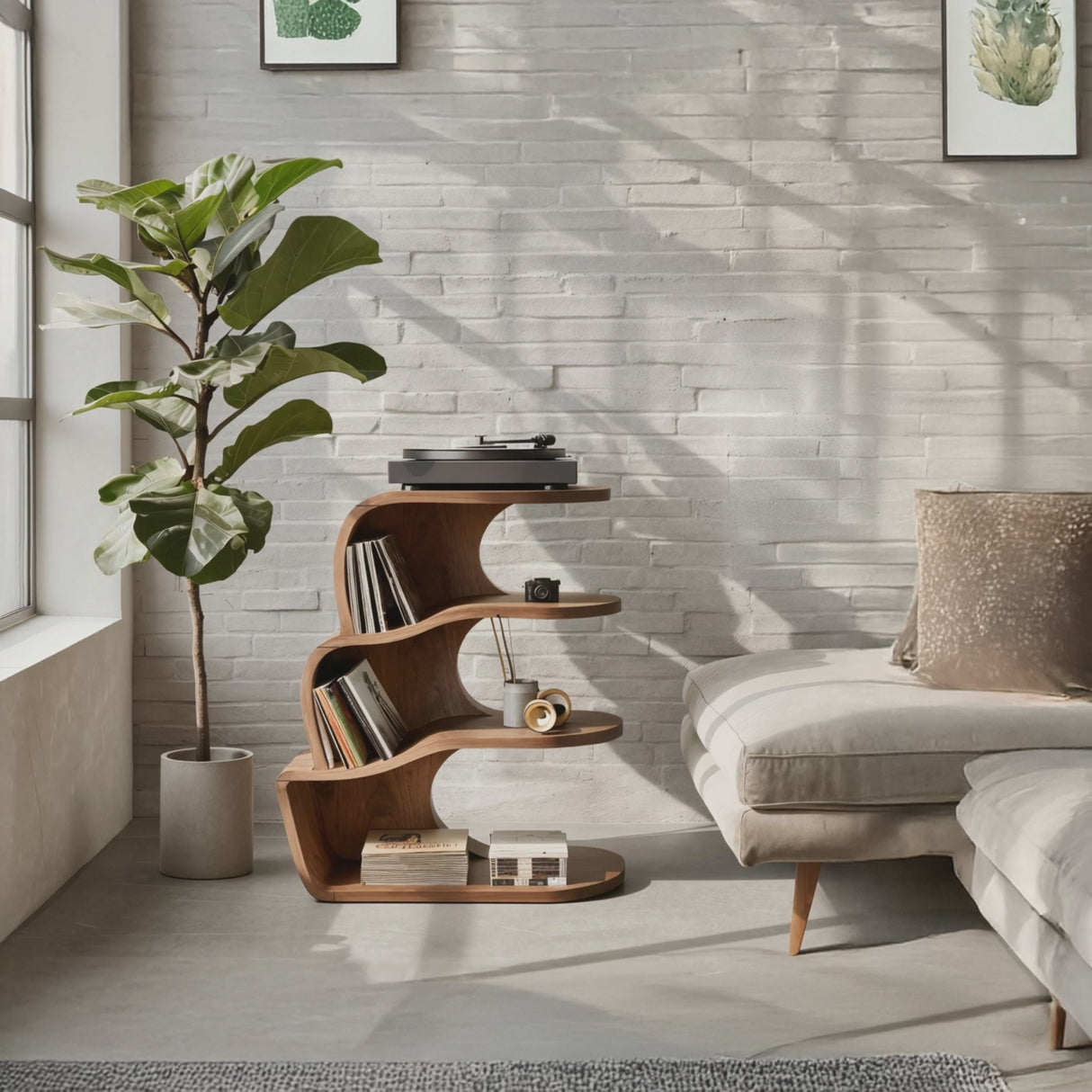 Farmhouse Wooden Record Player Cabinet For Entryway