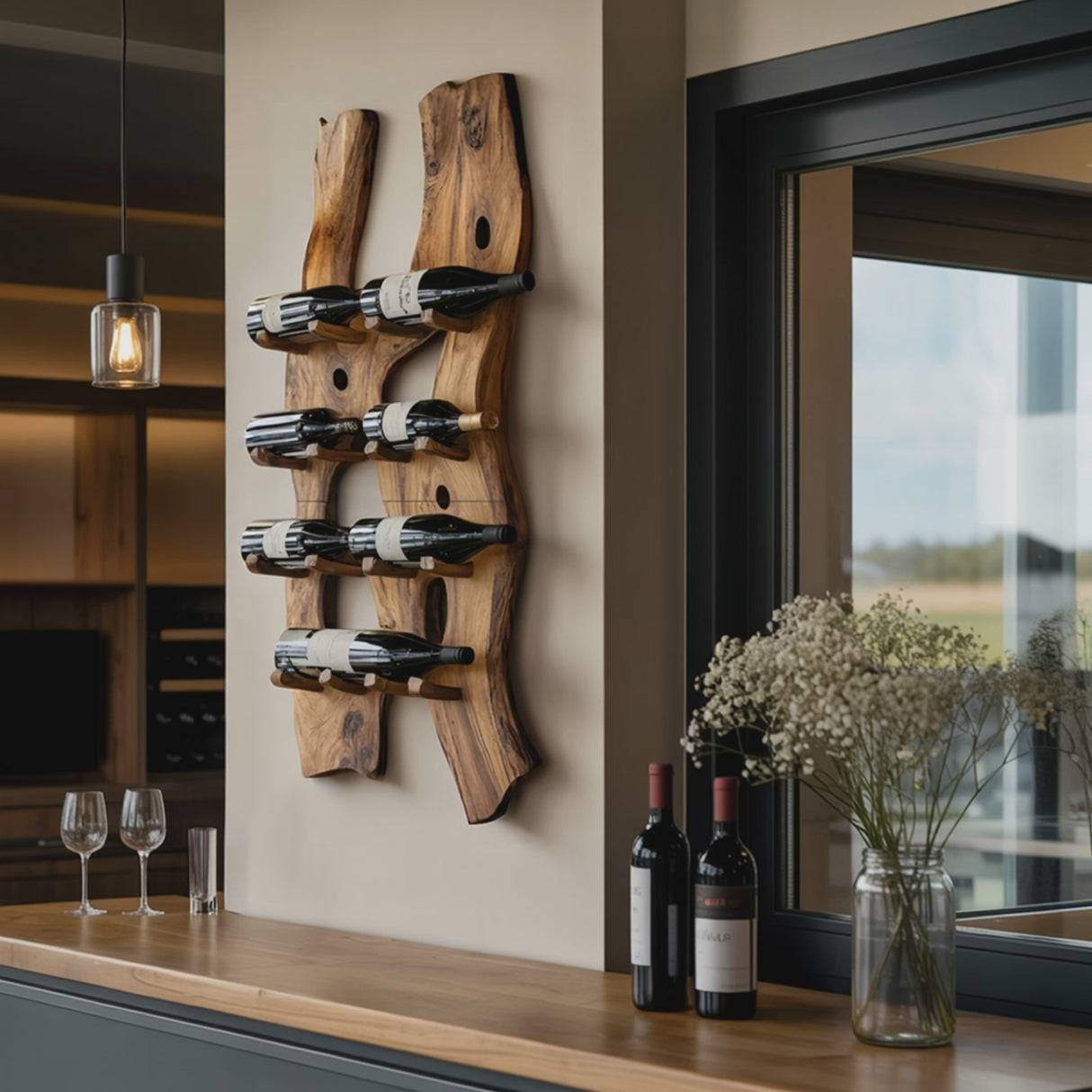 Handcrafted Wall Mount Wine Holder For Living Room