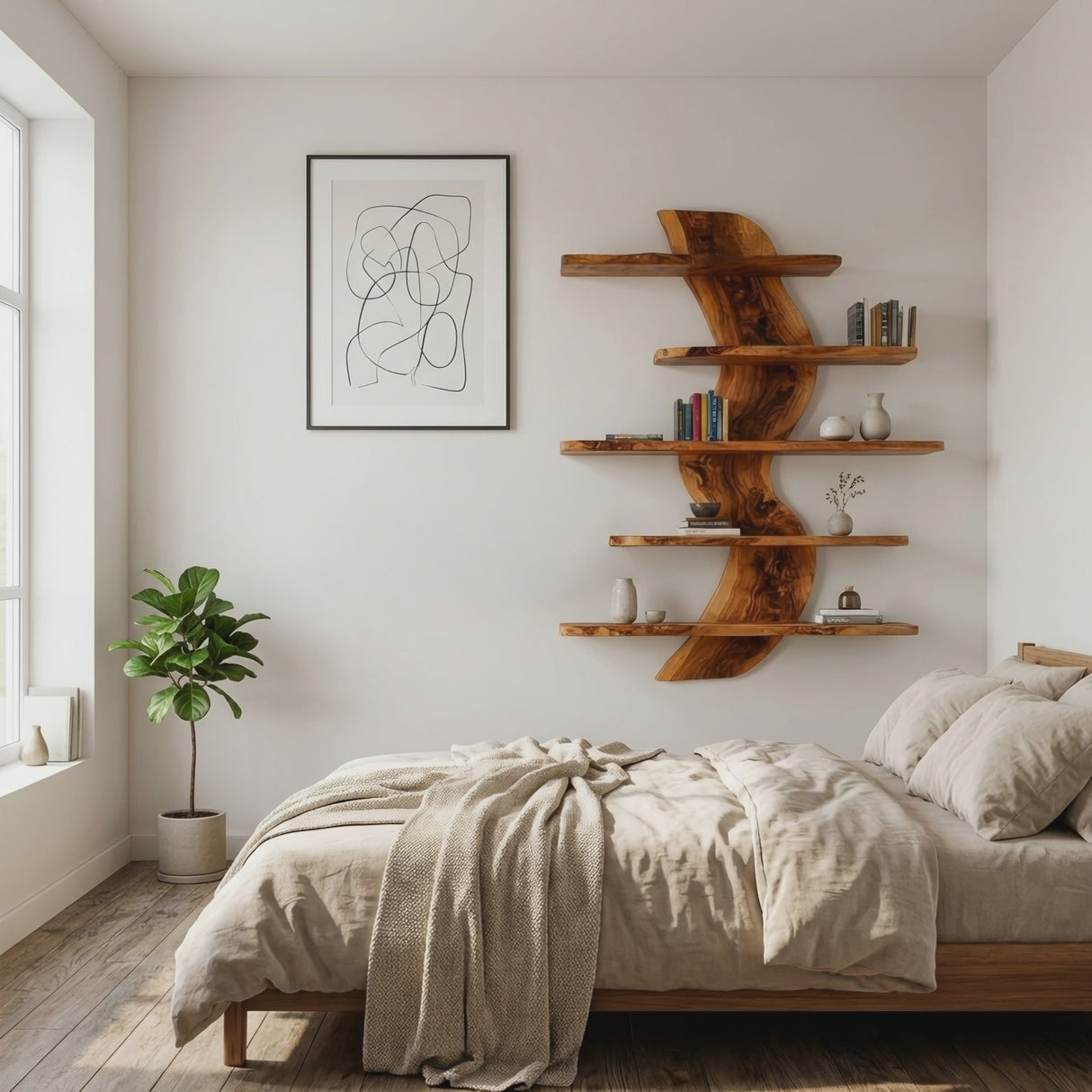 Sculptural Wall Mounted Bookshelf For Modern Living Room