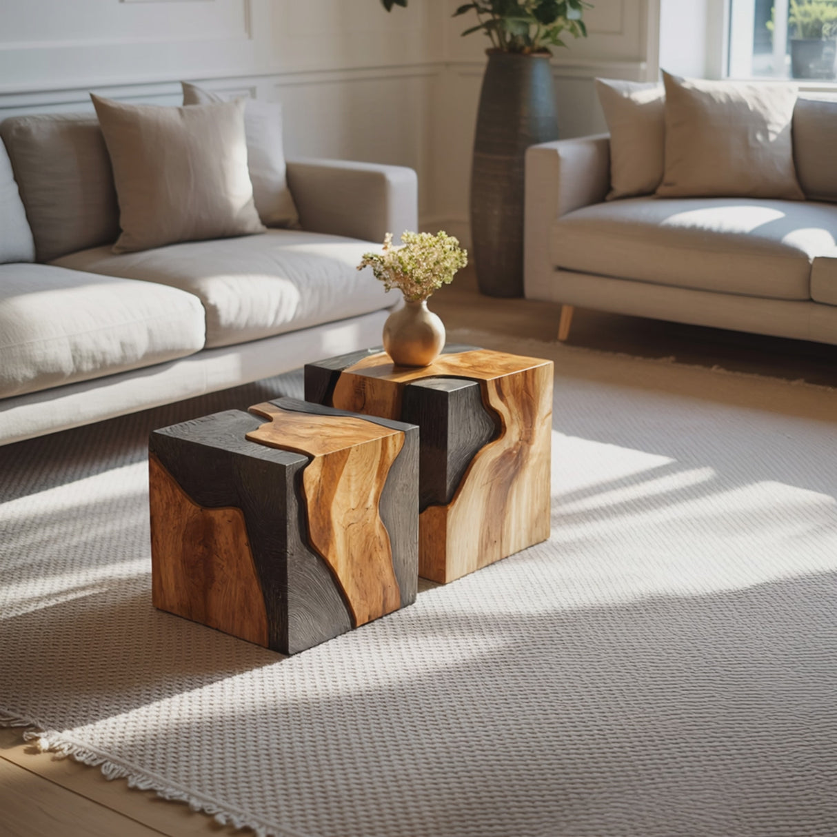 Handcrafted Low Wooden Coffee Table For Unique Living Room