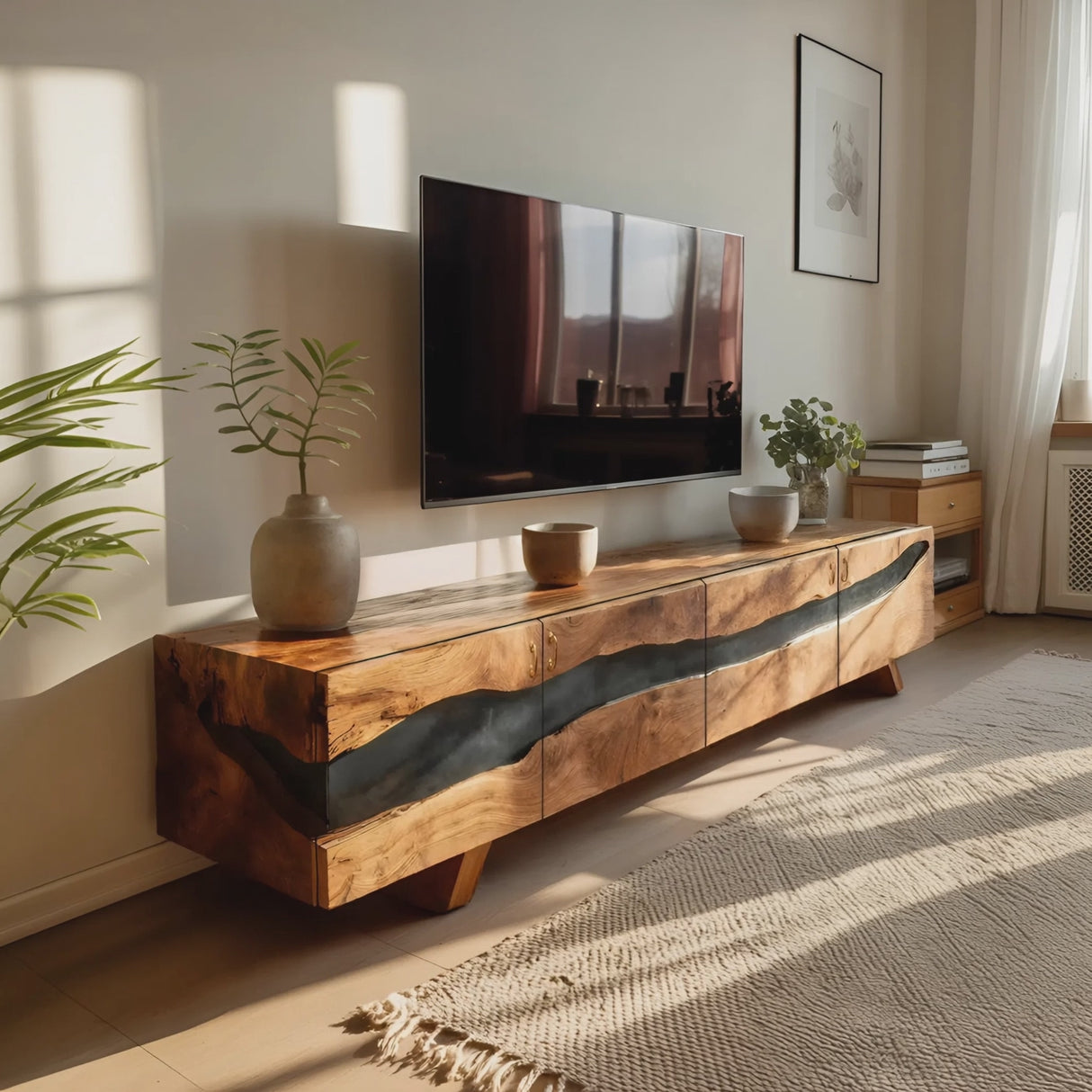 Mid Century Solid Wood Entertainment Stand For Decor