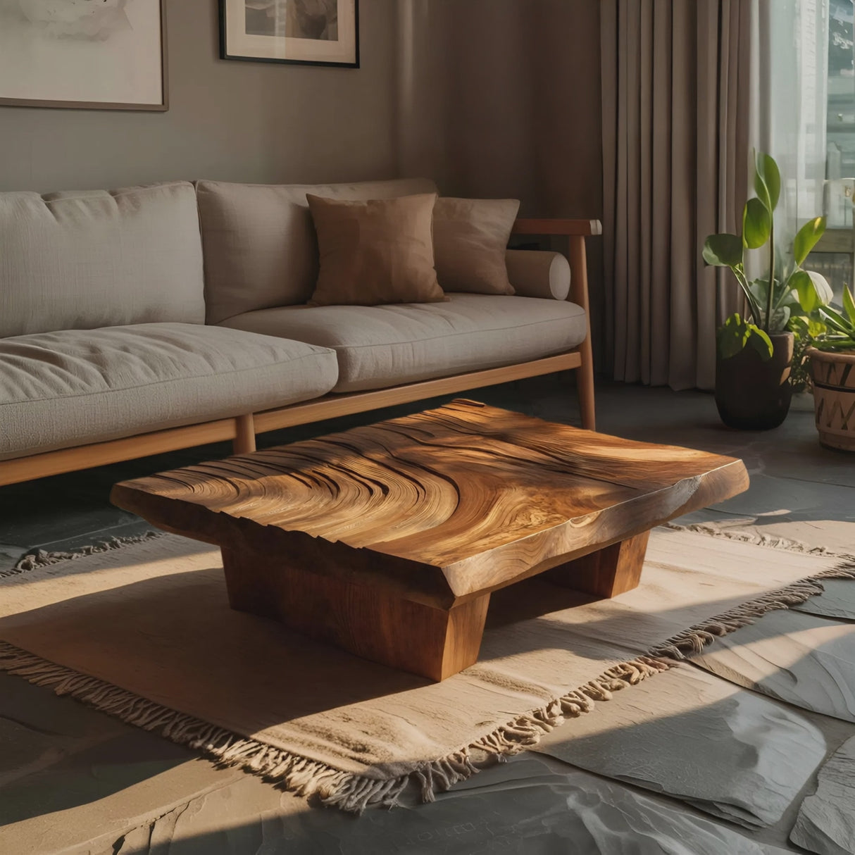 Mid Century Irregular Solid Wood Table For Living Room Decor