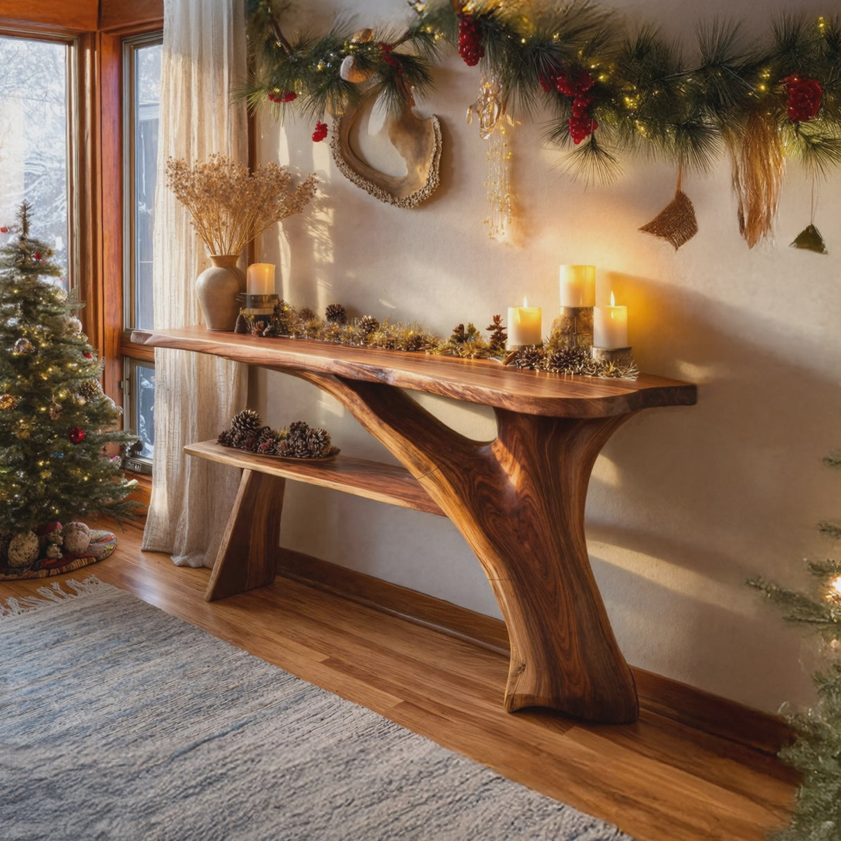 Rustic Live Edge Console Table For Christmas Furniture Entryway